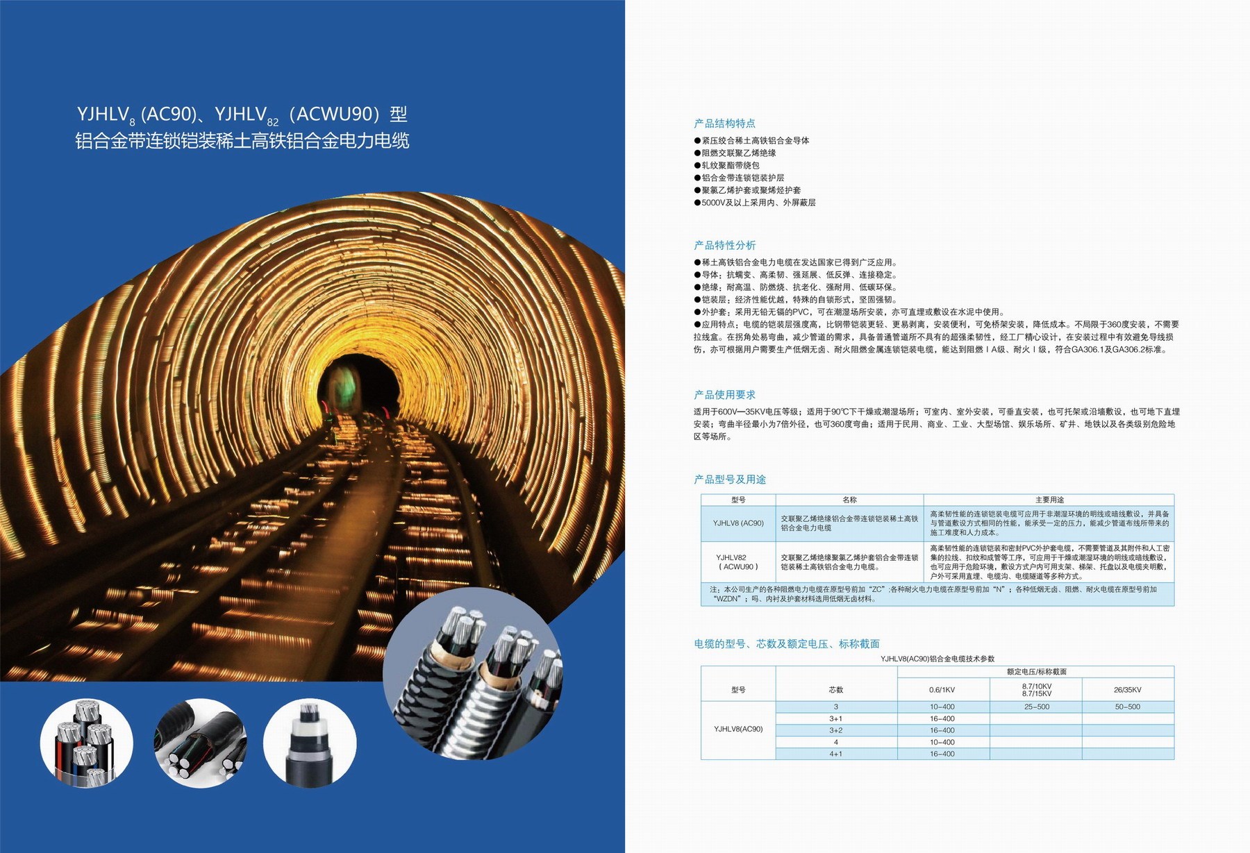 YJHV8(AC90)、YJHLV82(ACWU90)型鋁合金帶連鎖鎧裝稀土高鐵鋁合金電力電纜(圖2)